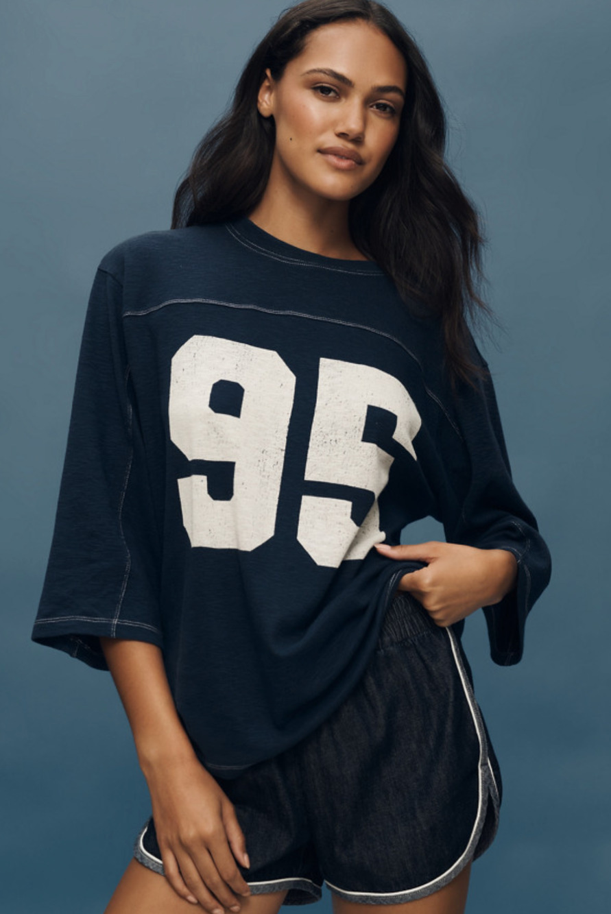 NEW PILCRO ANTHROPOLOGIE 3/4 SLEEVE VARSITY BLUE 95 T-SHIRT TOP SZ XXS